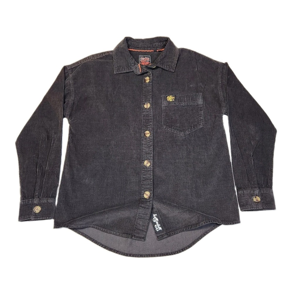 Superdry Womens L Chunky Cord Shirt Tailored Shacket Gray Workwear Button Up